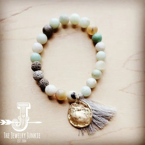 Amazonite Stretch Beaded Bracelet with Tassel