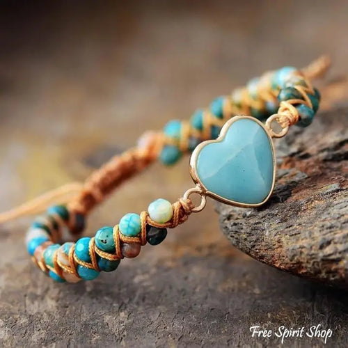 Amazonite Heart Bead Bracelet