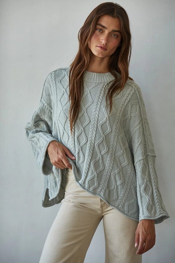 Knit Cable Sweater Aqua Grey