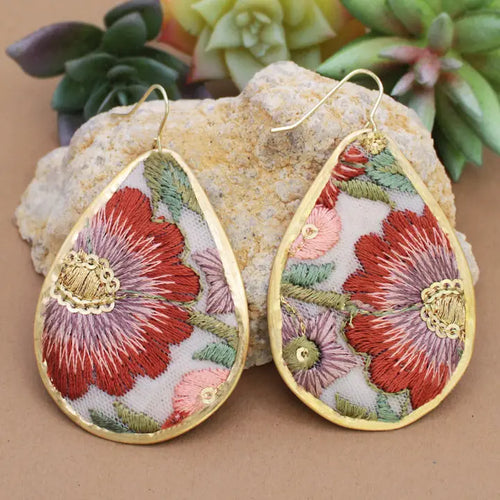 Embroidered Teardrop Earrings