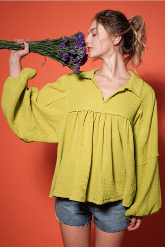 Solid V-neck Babydoll Top