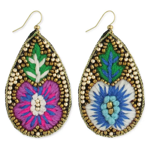 Beaded Embroidered Teardrop Earrings