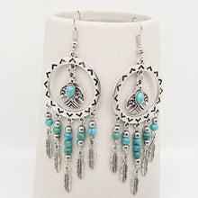 Load image into Gallery viewer, Bird Pendant Turquoise Tassel Earrings