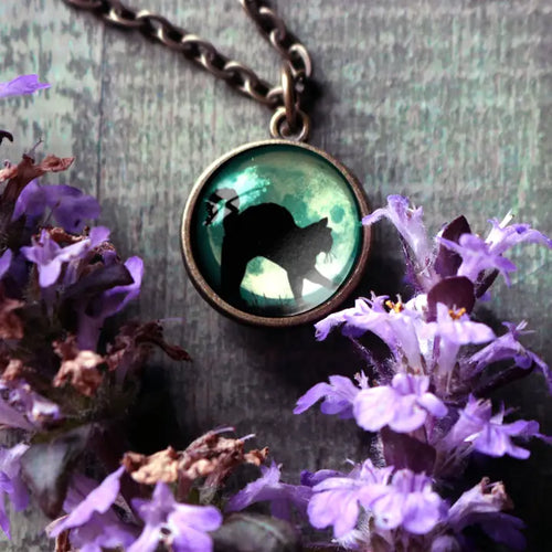 Black Cat on Blue Moon Necklace