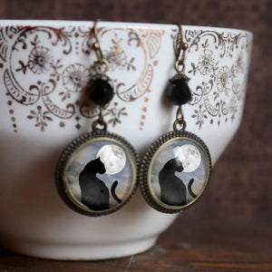 Black Cat & Full Moon Earrings