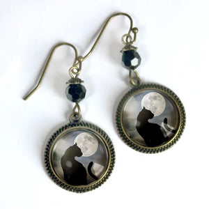 Black Cat & Full Moon Earrings