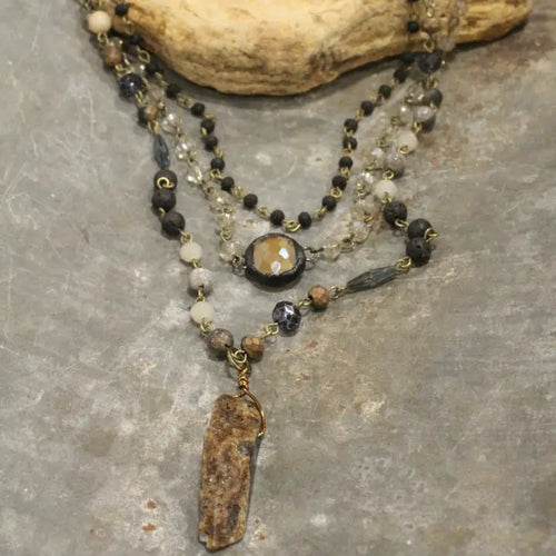 Layered Black Stone & Crystal Necklace