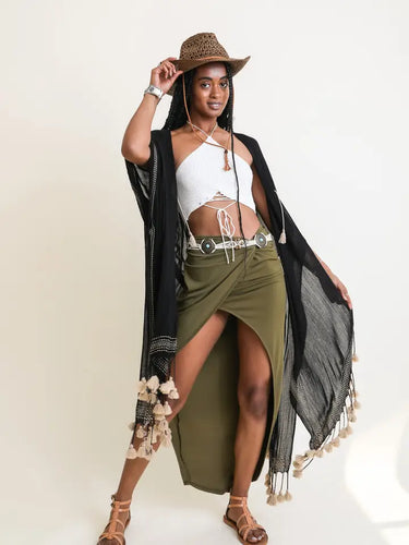 Boho Chic Longline Tassel Border Kimono