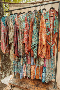 Boho Patchwork Silk Kimono