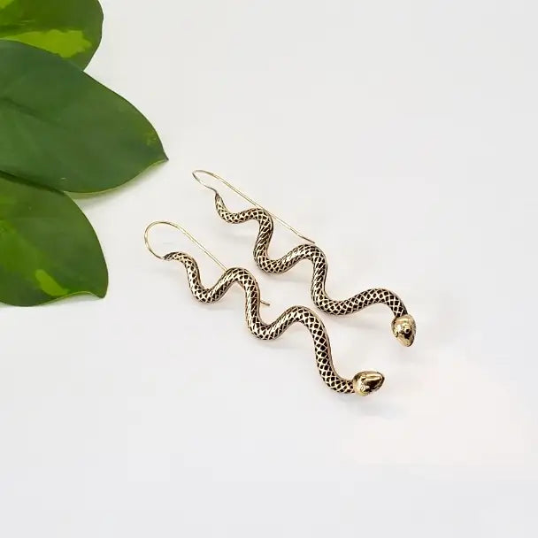 Brass Snake Statement Earring