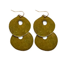 Load image into Gallery viewer, Brass Patina Earrings Round Earthy Greens