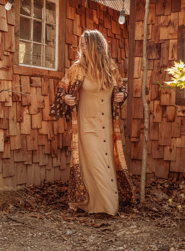 Boho Earthy Silk Maxi Shirt Kimono