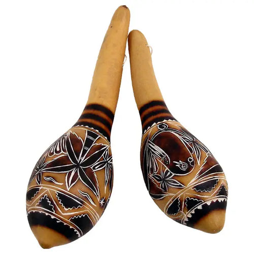 Carved Gourd Maraca Pair