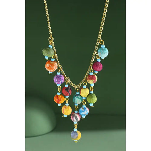 Handmade Chain Necklace with Cotton Beads