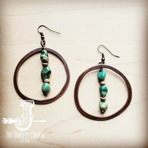 Copper Hoop Earrings w/Turquoise