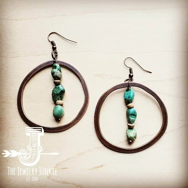 Copper Hoop Earrings w/Turquoise