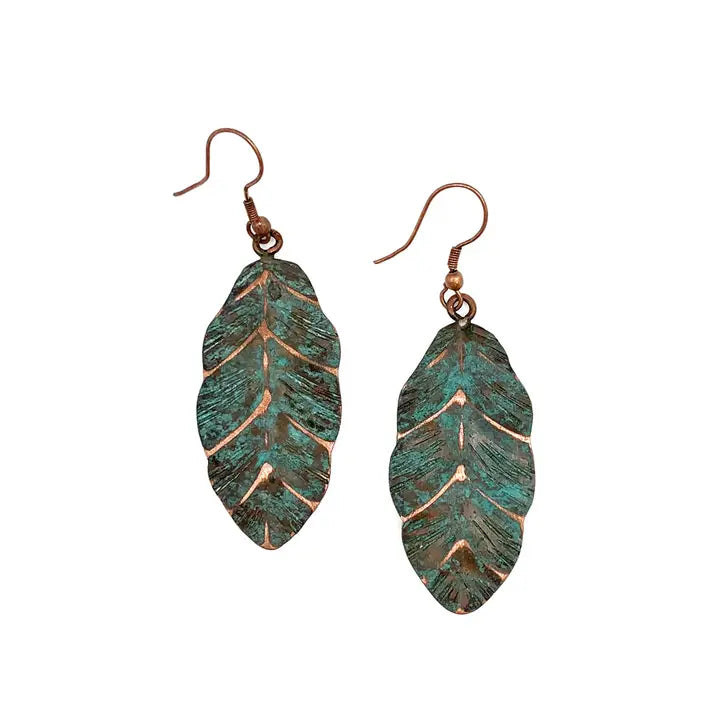Copper Patina Earrings Tea Leaf