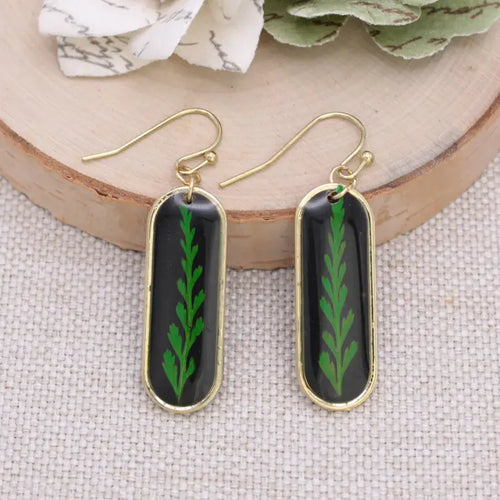 Dried Fern Frond Bar Earrings