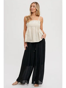 Elastic Drawstring Wide-Leg Pants