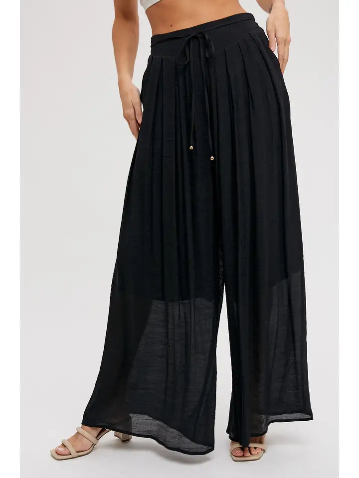 Elastic Drawstring Wide-Leg Pants