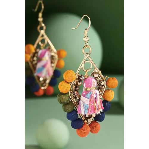 Handmade Fabric Wrapped Beaded Earrings