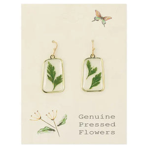 Fern Dried Flower Gold Earrings