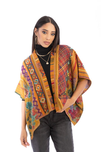 Floral Geometric Short Poncho