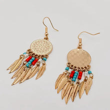 Load image into Gallery viewer, Flower Bead Leaf Tassel Earrings