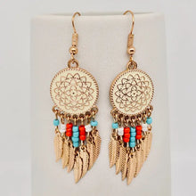 Load image into Gallery viewer, Flower Bead Leaf Tassel Earrings