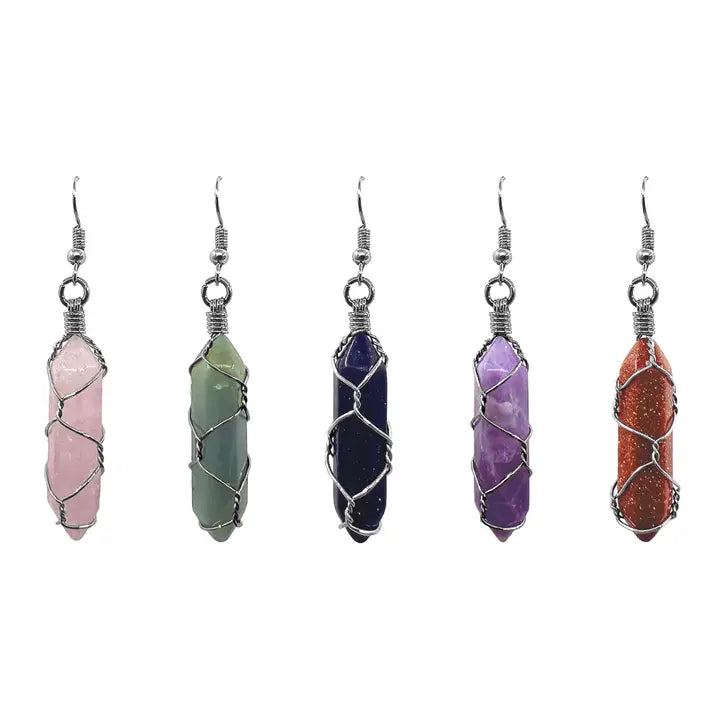 Full Wire Wrapped Hexagonal Stone Earrings