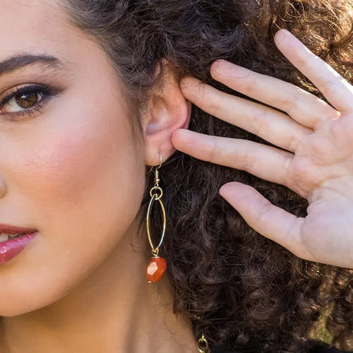 Gold-Plated Long Earrings w/Stones