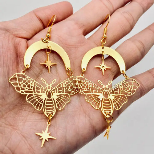 Moon Moth Star Earrings