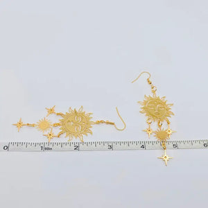 Golden Sun Face Star Earrings