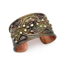 Load image into Gallery viewer, Rivets &amp; Filigree Patina Copper Cuff