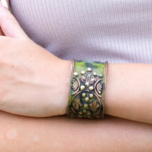 Load image into Gallery viewer, Rivets &amp; Filigree Patina Copper Cuff