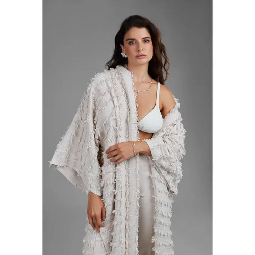 Ivory Fringe Long Jacket