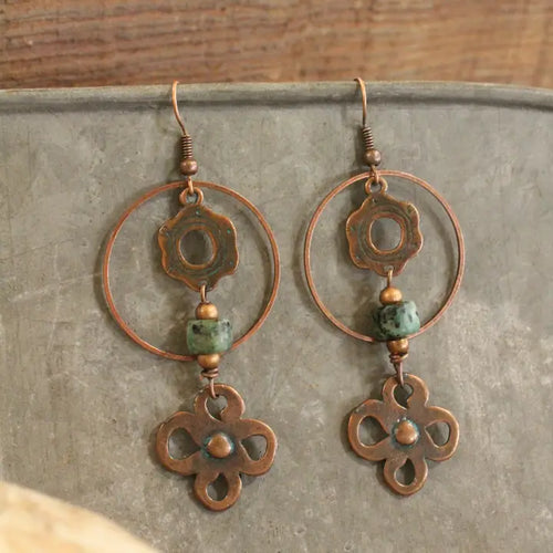 Jade Copper Dangle Earrings