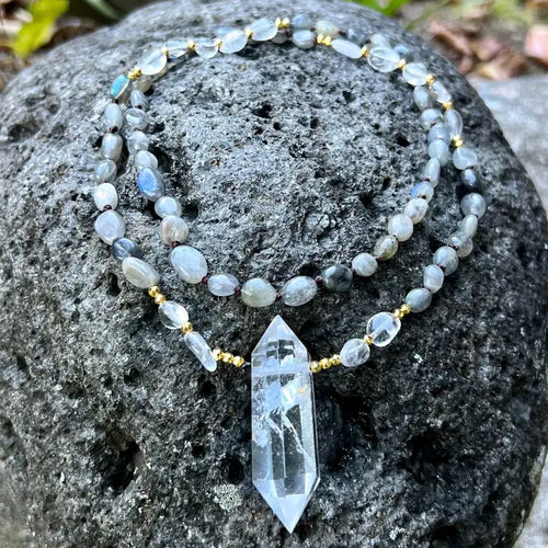 Labradorite Mala W/Crystal Quartz Pendant