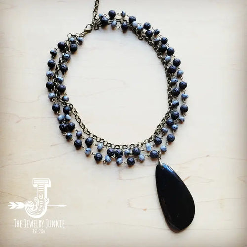 Labradorite Collar-Length Necklace Agate Pendant