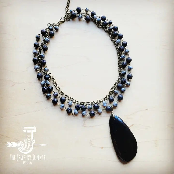 Labradorite Collar-Length Necklace Agate Pendant