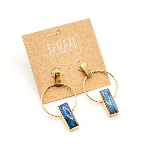 Brass Labradorite Deco Earring