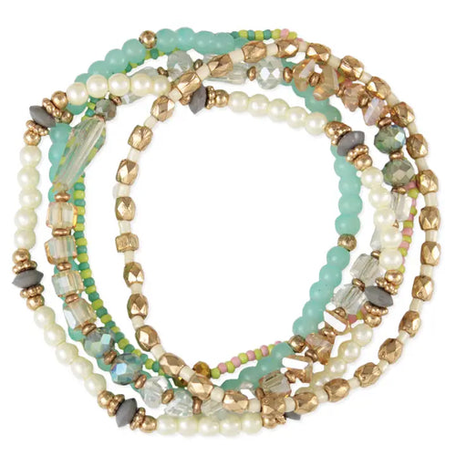 Mint Cream & Gold Bead Bracelet Set