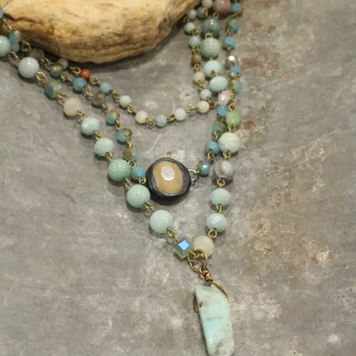 Layered Mint Stone & Crystal Necklace