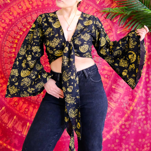 Mushroom Bell Sleeve Tie Top