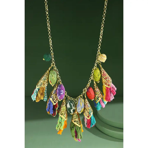 Multi Tassel Necklace with Bead Accents