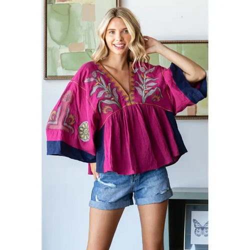 Embroidery Patch Gauze Top