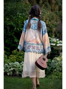 Peace Out with Doves Cropped Kimono