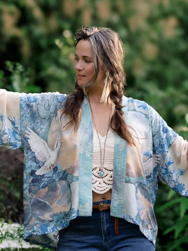 Peace Out with Doves Cropped Kimono