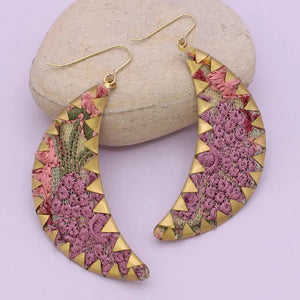 Pink Embroidered Crimped Earrings