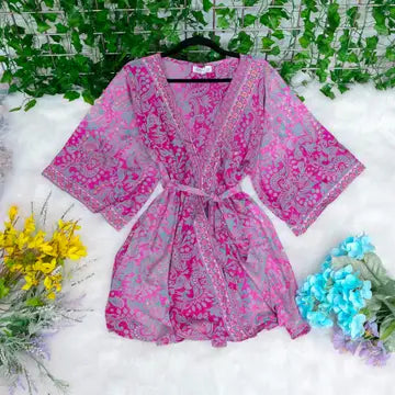 Short Silk Paisley Kimono